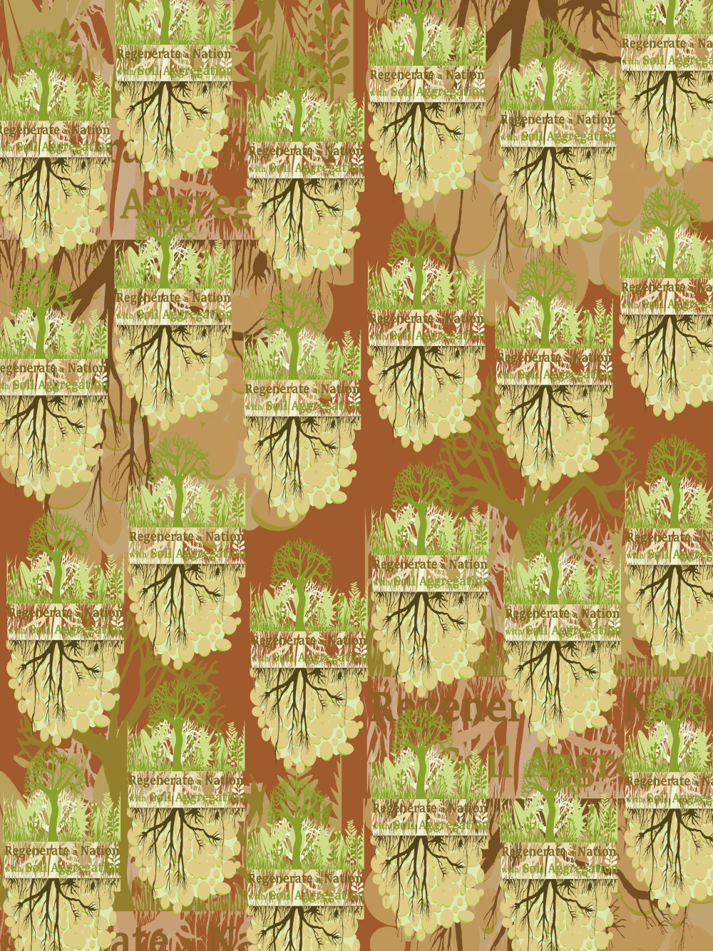 Our downloadable gift wrap paper to print at home. This is the Regenerate a Nation design on a red ochre background.